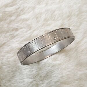 VINTAGE Measuring Tape Style Silver Tone Bangle Bracelet